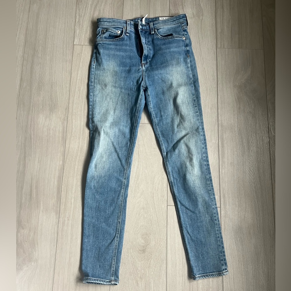 Rag & Bone Blue Skinny Jeans with Distressed Details